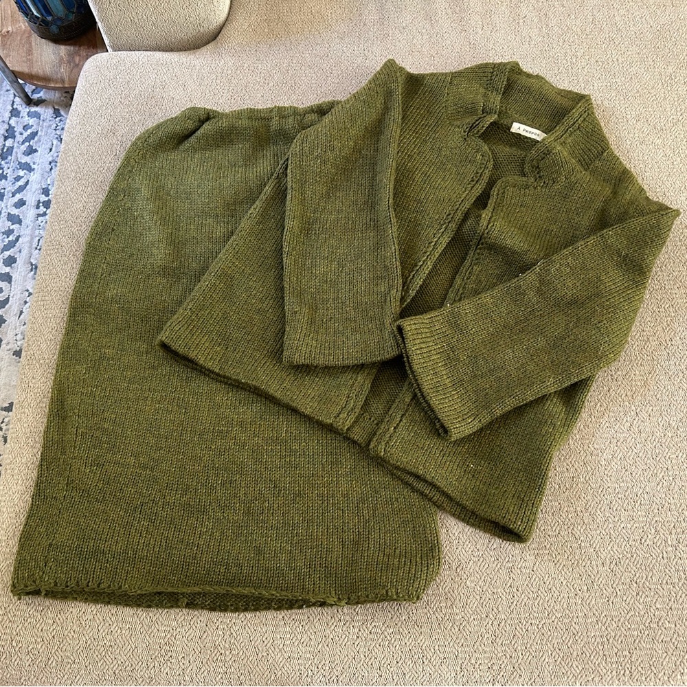 Vintage wool skirt and sweater set circa 1960.